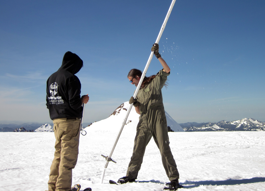 Photograph of researchers conducting a snow survey