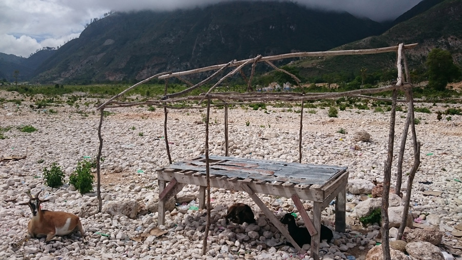 Photograph of an abandoned market stand in Haiti