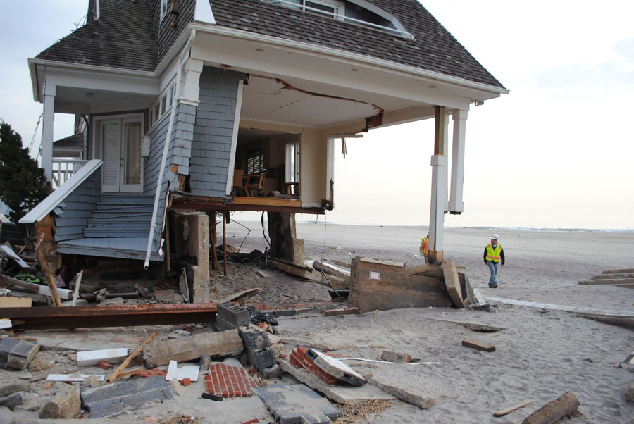 Photograph of what remains of a home in New York after it was damaged by Hurricane Sandy