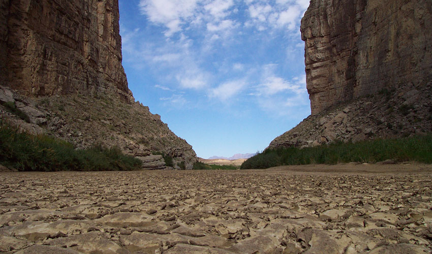Photograph of a portion of the Rio Grande River that has run dry