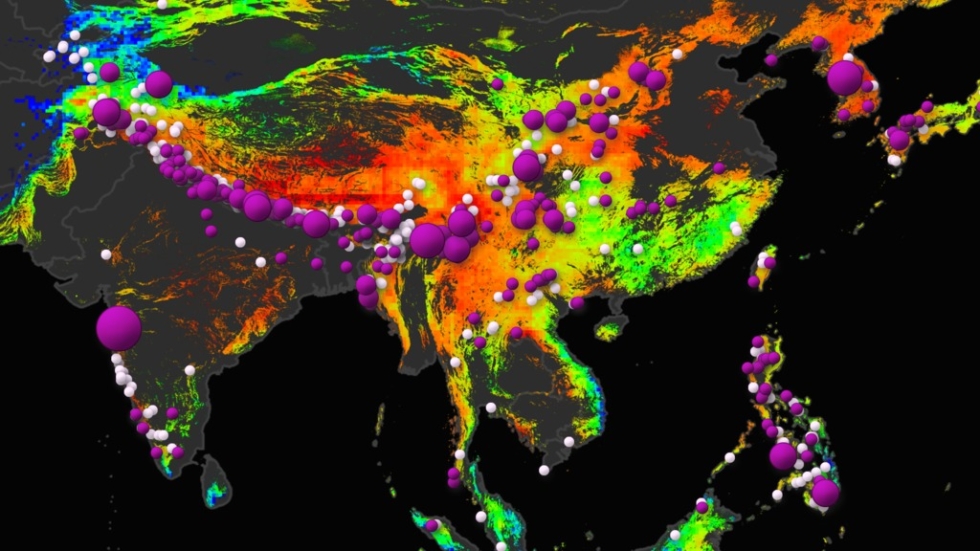 A close-up view of the potential landslide activity during July in Southeast Asia as evaluated by NASA's Landslide Hazard Assessment model for Situational Awareness.