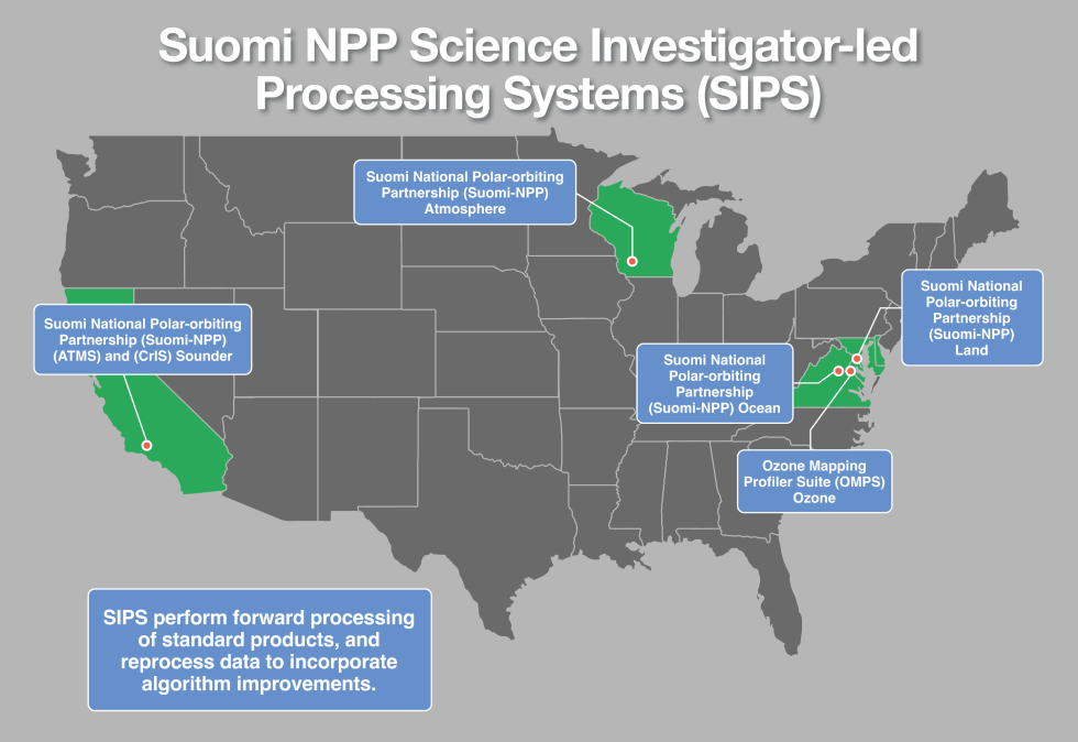 This map shows the locations of NASA’s five Suomi NPP SIPS.