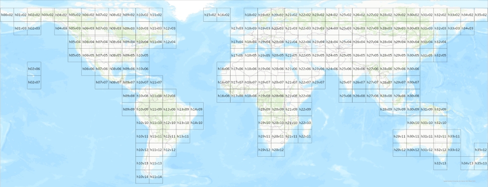 Map of MCDWD Flood Product 10 x 10° tile scheme.