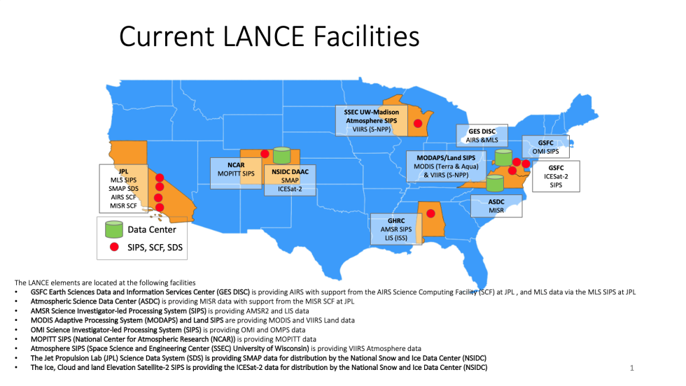 Locations of LANCE Facilities LANCE Facilities