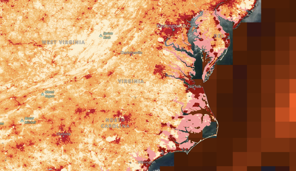 Worldview map of SEDAC population data plus sea surface height data. SEDAC population data plus sea surface height data show anomalies from 1950-2009.