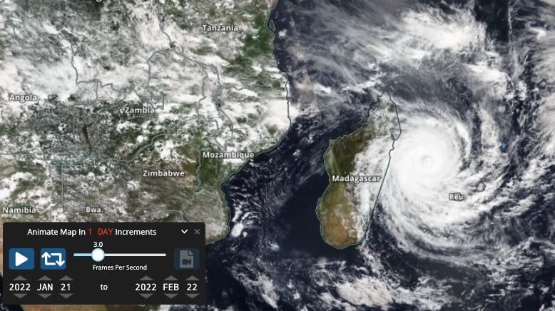 Worldview VIIRS data image of Tropical Cyclone Emnai over Madagascar, February 2022. VIIRS data image of Tropical Cyclone Emnai over Madagascar, February 2022.