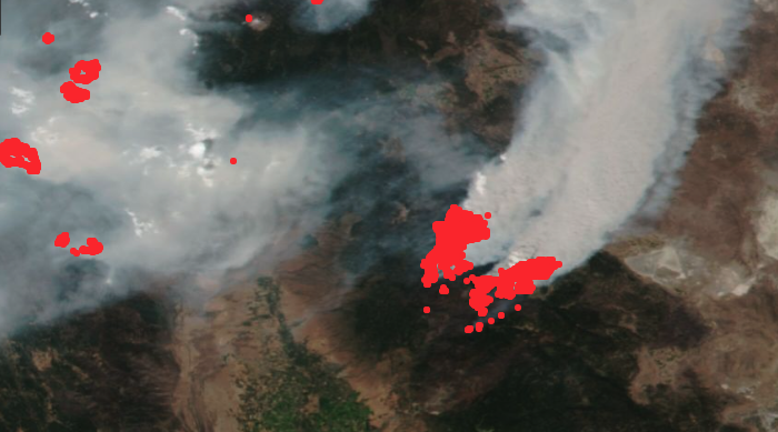 Interactive Worldview image showing thermal anomaly layers and fire hotspots. Fire and thermal anomaly layers in Worldview from VIIRS.