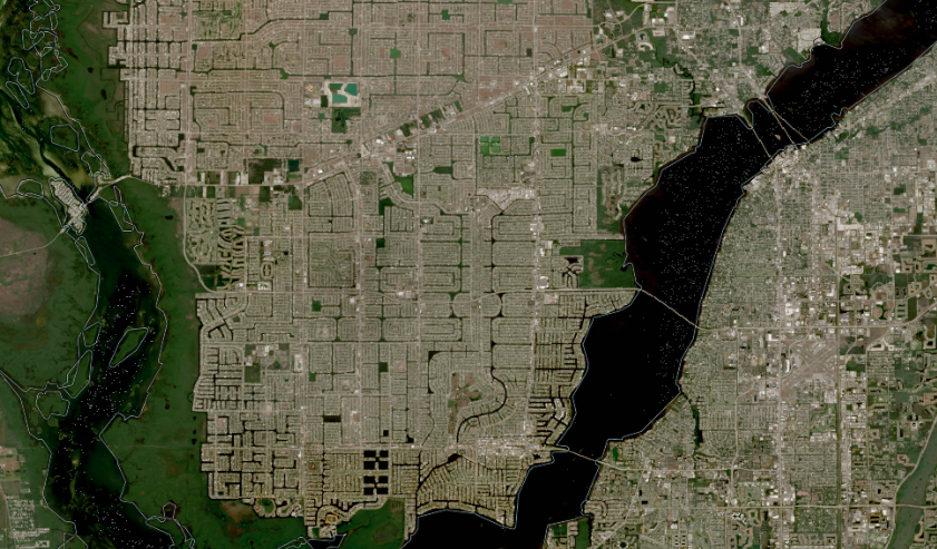 Worldview image of Harmonized Landsat and Sentinel-2 (HLS-2) data showing canals via land surface reflectance. Harmonized Landsat and Sentinel-2 (HLS-2) image of canals via land surface reflectance.