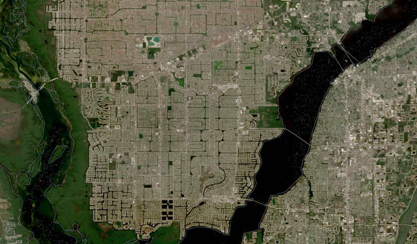 Harmonized Landsat and Sentinel-2 (HLS-2) image of canals via land surface reflectance.