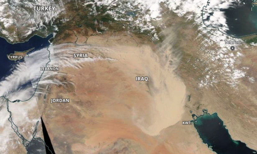 MODIS data image of a dust storm over Iraq, May 16, 2022. 