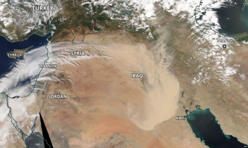 Worldview MODIS data image of a dust storm over Iraq, May 16, 2022. MODIS data image of a dust storm over Iraq, May 16, 2022.