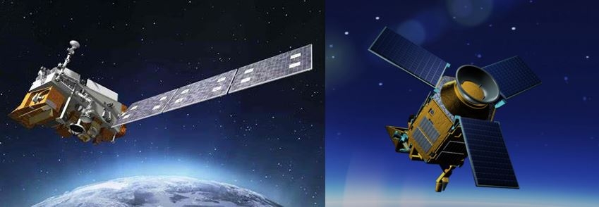 These graphics are artist illustrations of the Joint Polar Satellite System's NOAA-20 (left) and the Copernicus Sentinel-5 Precursor satellite (right). NOAA-20 carries the Ozone Profiler and Mapping Suite (OMPS) instrument and Sentinel 5p carries the TROPOspheric Monitoring Instrument (TROPOMI), both of which are used to monitor concentrations of pollutants, trace gasses, and aerosols in the atmosphere.