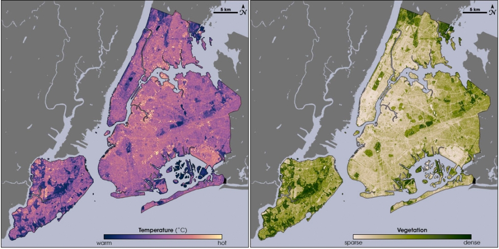 Temperature and vegetation images of the New York City five borough region 