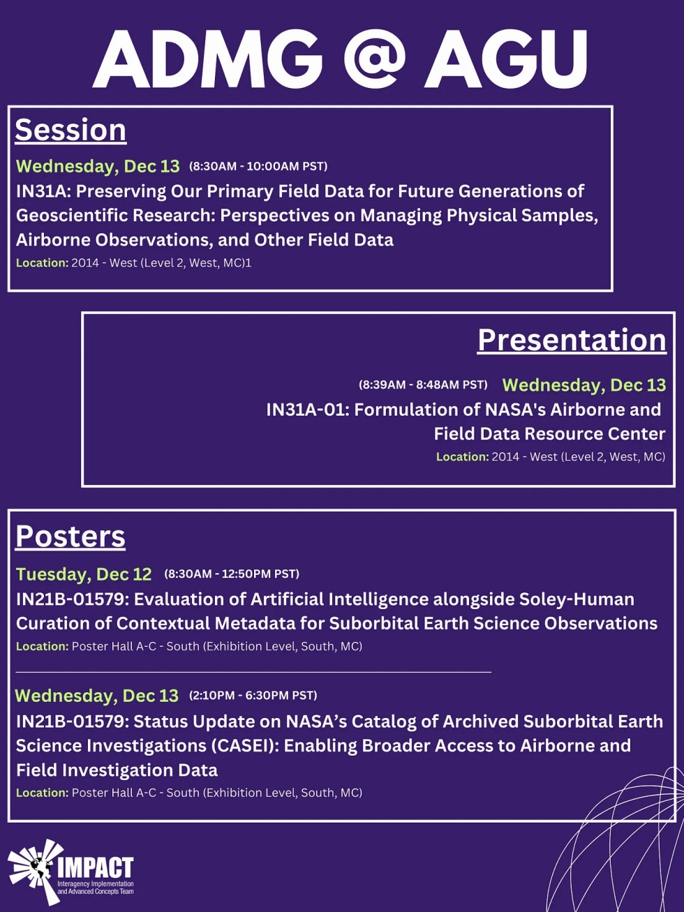 Poster listing for sessions hosted by the Airborne Data Management Group at the American Geophysical Union's 2023 annual meeting