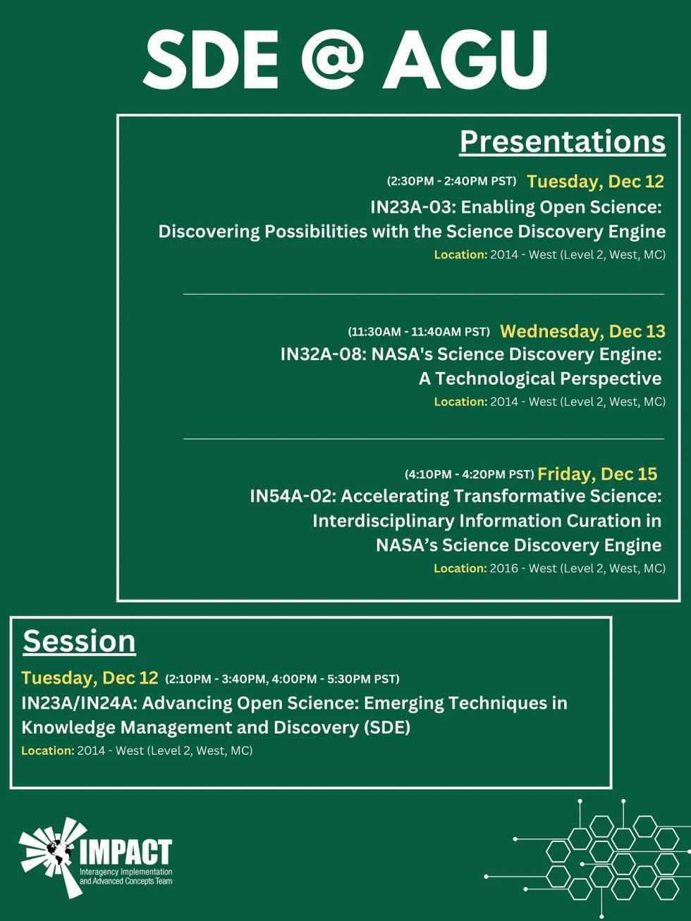 Poster for sessions hosted by NASA's Science Discovery Engine at the American Geophysical Union's 2023 annual meeting
