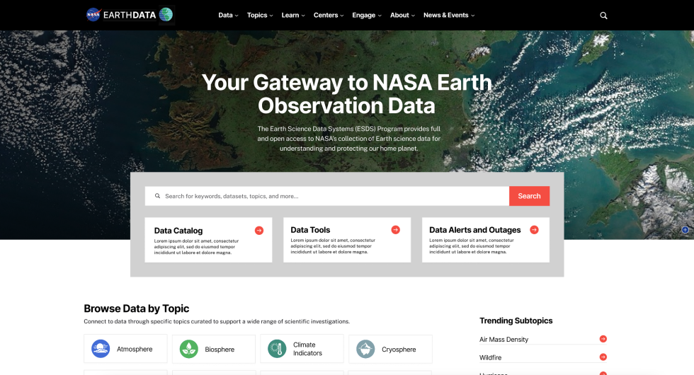 This is the proposed homepage for the new Earthdata website