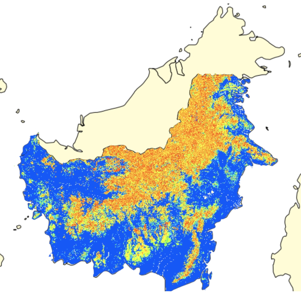 Aboveground Biomass, Kalimantan Forests, Indonesia, 2014 from the Oak Ridge National Laboratory Distributed Active Archive Center Spatial Data Access Tool.