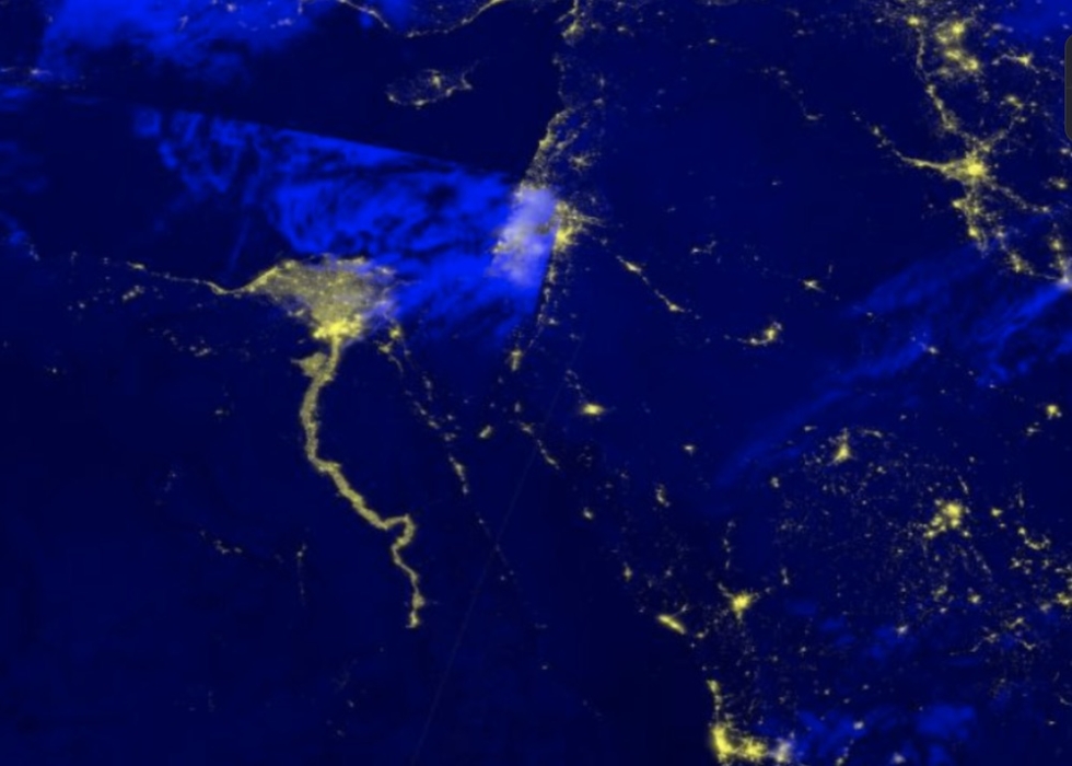 Black Marble Nighttime Blue/Yellow Composite, a false color composite using the VIIRS at-sensor radiance and the brightness temperatures from the M15 band. Image from May 7, 2021 over the Nile River Delta.