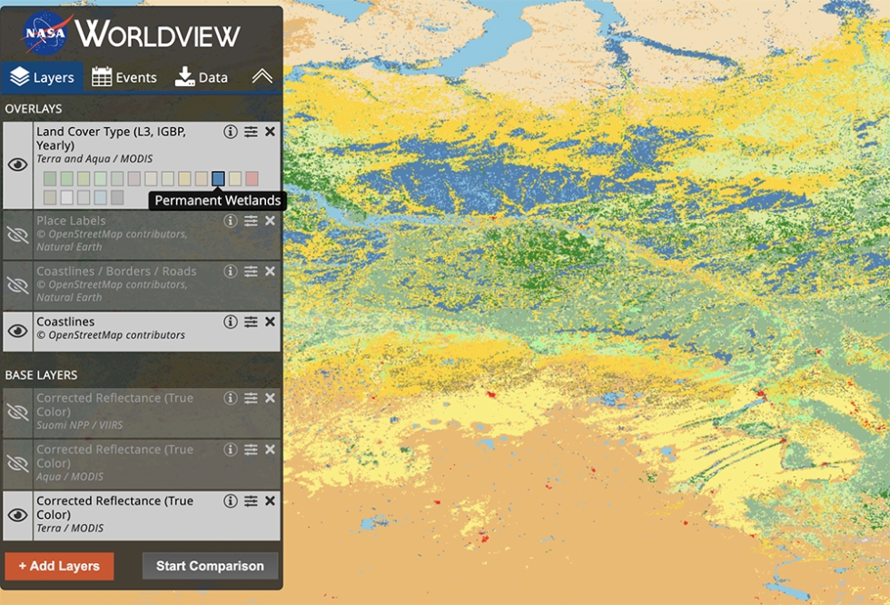 MODIS Land Cover Type as seen in the visualization tool Worldview.