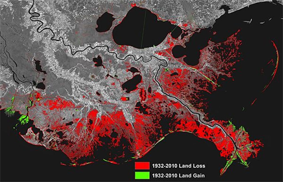 Millions of people live on the Mississippi Delta, along with a unique ecosystem of plants and animals. On average, one football field of land is lost per hour.