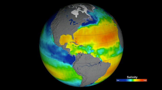 This data visualization shows the first full year of validated ocean surface salinity from NASA's Aquarius instrument, averaged from December 2011 through December 2012