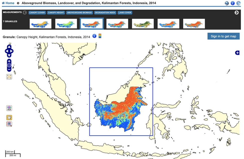 Canopy Height, Kalimantan Forests, Indonesia, 2014 from the Oak Ridge National Laboratory Distributed Active Archive Center Spatial Data Access Tool.