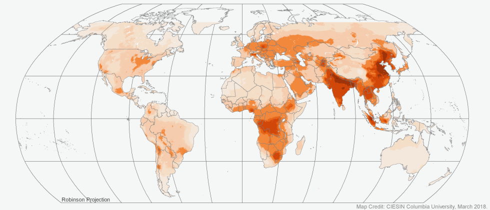 Annual global surface of concentrations (micrograms per cubic meter) of mineral dust and sea-salt filtered fine particulate matter of 2.5 micrometers or smaller (PM2.5) as visualized in Worldview. Credit: NASA