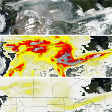 Suomi-NPP images from August 17, 2018 showing the new OMPS PyroCumuloNimbus AI product