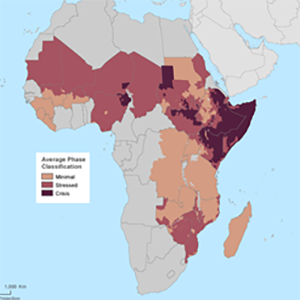 Map of Africa showing food insecurity hotspots