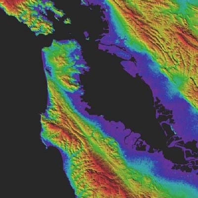 Map of ASTER GDEM Version 3 shaded relief topography of San Francisco CA