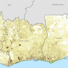 Example map from the collection depicting known mangrove areas from the year 2000 and deforestation from 2000 to 2012 