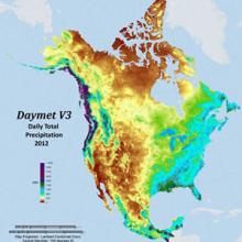 Daymet data include daily precipitation totals for North America 