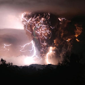 The eruption of Chaitén Volcano in Chile in May 2008 triggered dramatic lightning displays, illuminating the ash and smoke plume. 