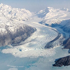 Mountain glaciers, such as Colony Glacier in Alaska, often terminate in a lake. 