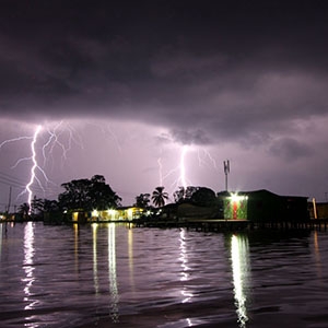 Lightning seen from the shore of Lake Maracaibo