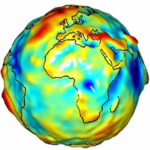 This map, created using data from the Gravity Recovery and Climate Experiment (GRACE) mission, reveals variations in the Earth's gravity field. 