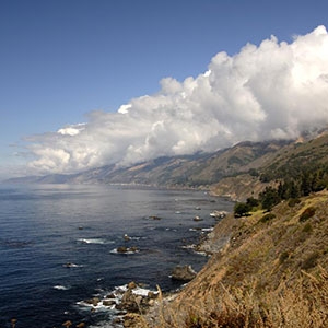 Moist air coming off the ocean produces clouds along the Big Sur coast south of Monterey, California. 
