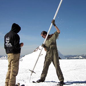 Bill Baccus does a snow survey on the top of Snow Dome, Mount Olympus in early April 2016