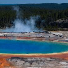 Thermophilic bacteria give Grand Prismatic Spring in Yellowstone National Park its many hues. 