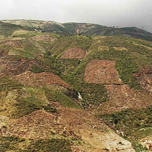 This cleared hillside in Haiti now lacks the vegetation that used to stabilize its slopes. 