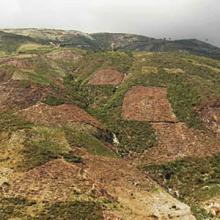 This cleared hillside in Haiti now lacks the vegetation that used to stabilize its slopes. 