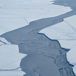 Ice re-grows in a lead between two sea ice floes in the Beaufort Sea, Arctic Ocean, in March 2013.