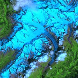 This ASTER image, acquired on July 23, 2001, shows Aletsch Glacier, the largest glacier of Europe. (Image by NASA Earth Observatory Team, based on data provided by the ASTER Science Team)
