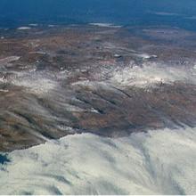 Panoramic view of the Andes Mountains, Chile and Argentina, showing wisps of cirrus clouds