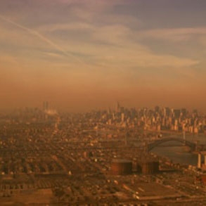 The photograph shows air pollution in New York City.