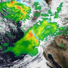 Image captured on 25 October 2021, by the VIIRS instrument, of rain and snow over California