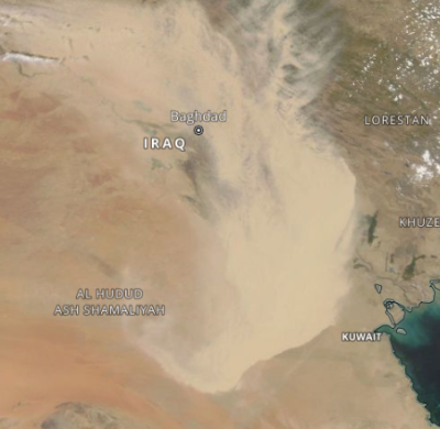 This is a satellite image of a dust storm over Iraq.