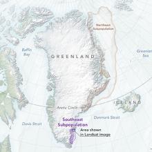 Map of Greenland showing location of new polar bear population