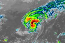 Clean Infrared image of Super Typhoon Nanmadol over Kyushu Island, Japan on 18 September 2022 (AHI/Himawari-8)