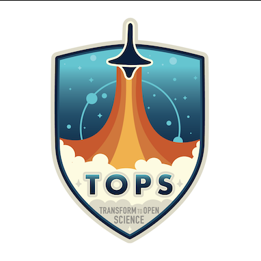 TOPS logo, with word TOPS along bottom and stylized rocket lifting off.